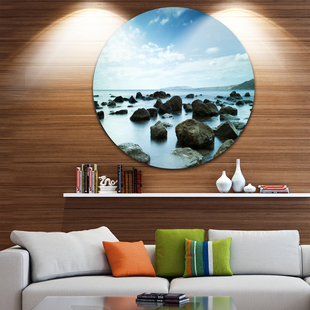 Sleeping Sea Under Blue Sky, Landscape Photo Round Wall Art, 36"