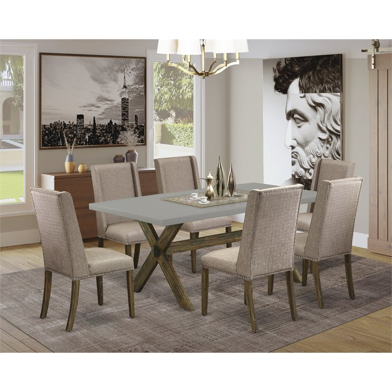 X797Fl716-7, 7-Piece Set, 6 Chairs and Small Table Hardwood Frame