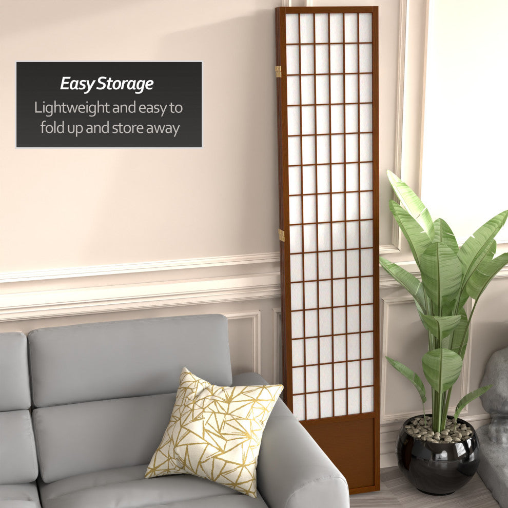 7' Tall Window Pane Shoji Screen, Walnut, 3 Panels
