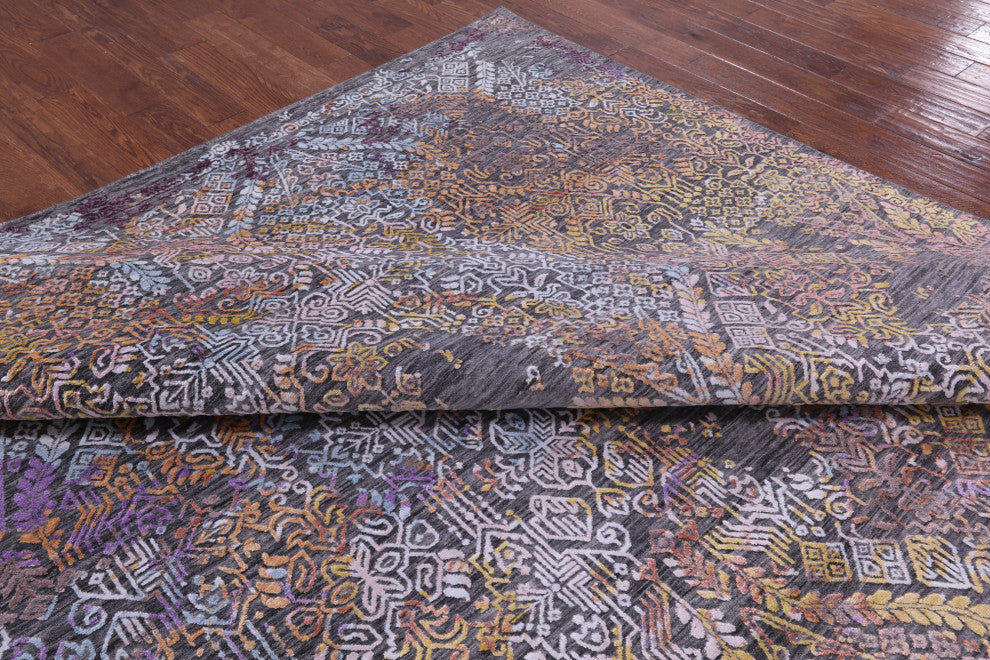 9' 0" X 12' 2" Modern Wool and Silk Hand Knotted Rug Q9256