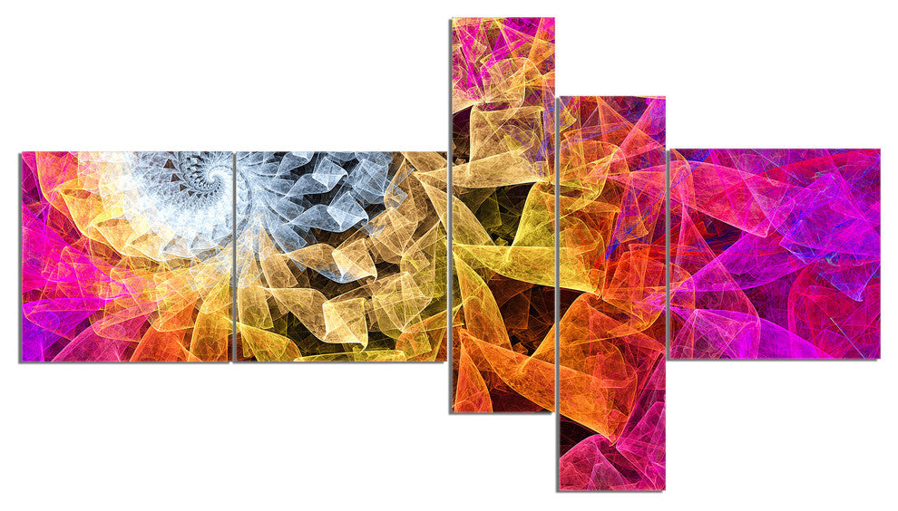 Colorful Spiral Kaleidoscope, Abstract Wall Art Canvas, 60"x32", 5 panels