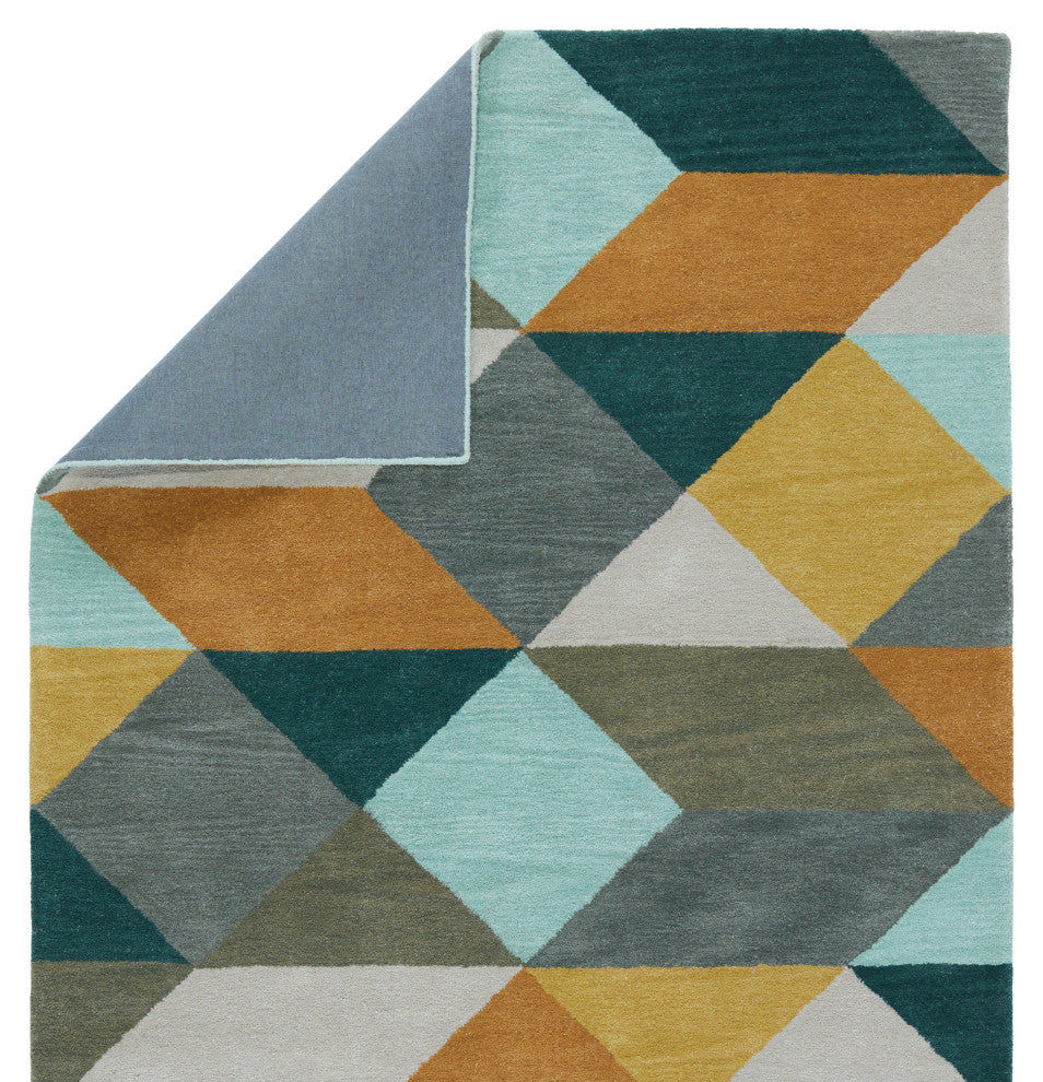 Luli Sanchez by Jaipur Living Ojo Handmade Geometric Gold/Teal Area Rug, 5'x8'