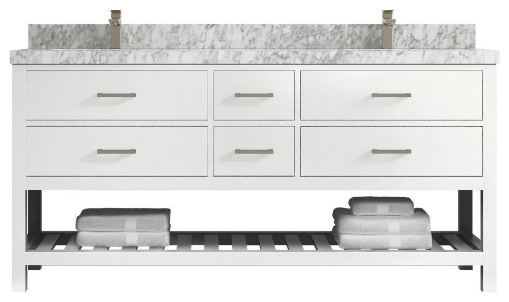 Parker 72 Double Sink Bath Vanity in White 2" Carrara Marble