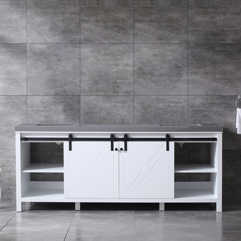 Marsyas 84" Double Vanity, White Square Sinks, No Mirror, White