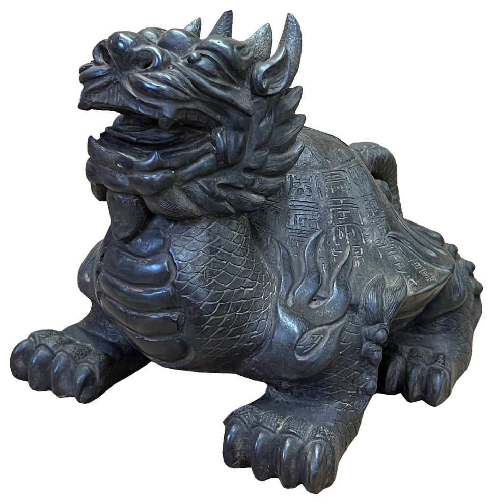 Chinese Distressed Brown Black Marks Fengshui Dragon Turtle Figure Hws2516