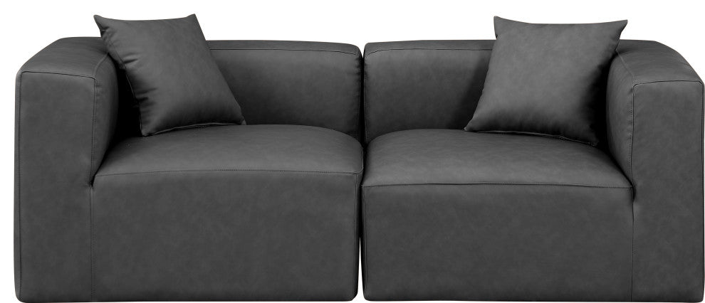 Cube Upholstered Modular Sofa, Grey, 2-Piece: 2 Corner Chair, Vegan Leather