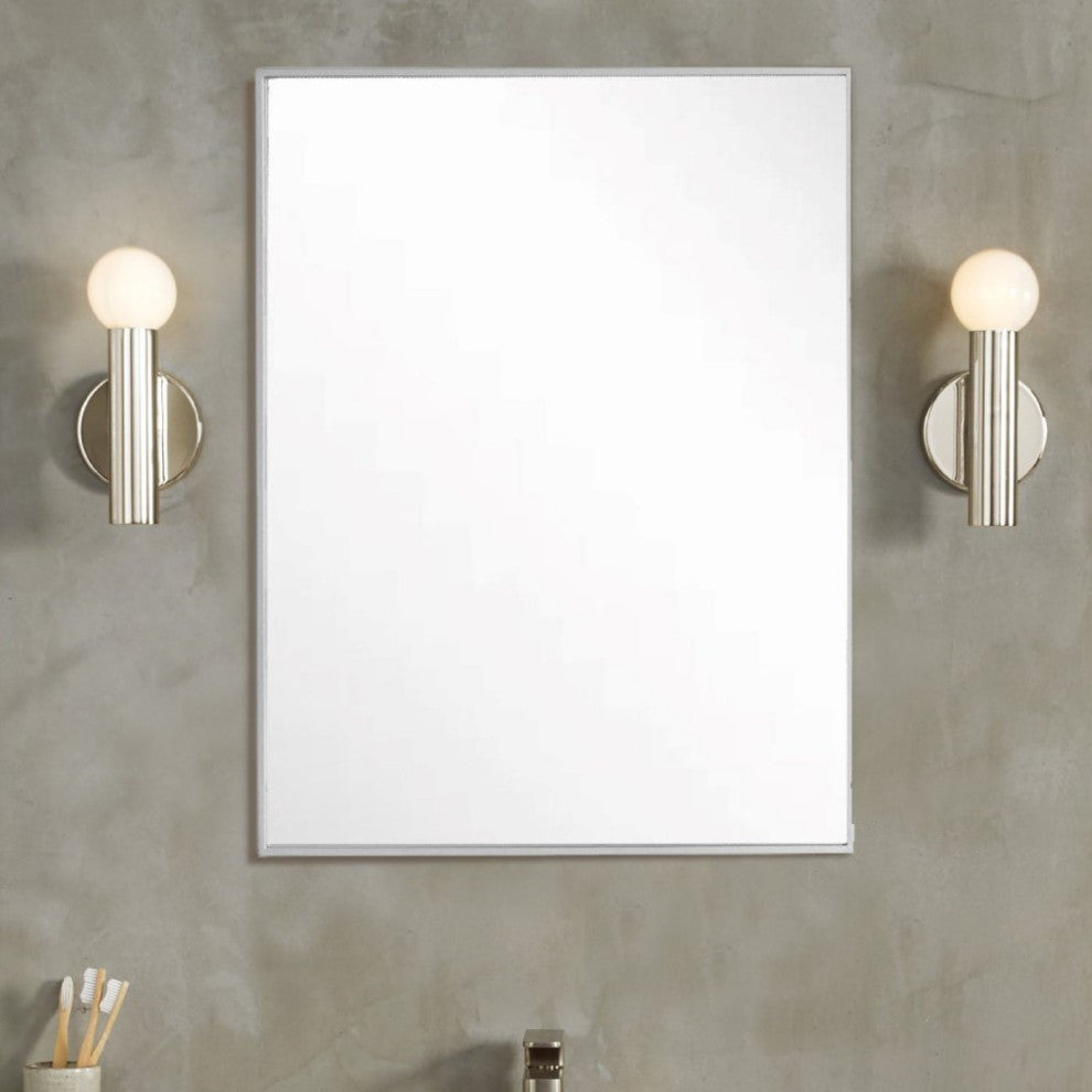 Rectangular Metal Frame Mirror, Brushed Silver