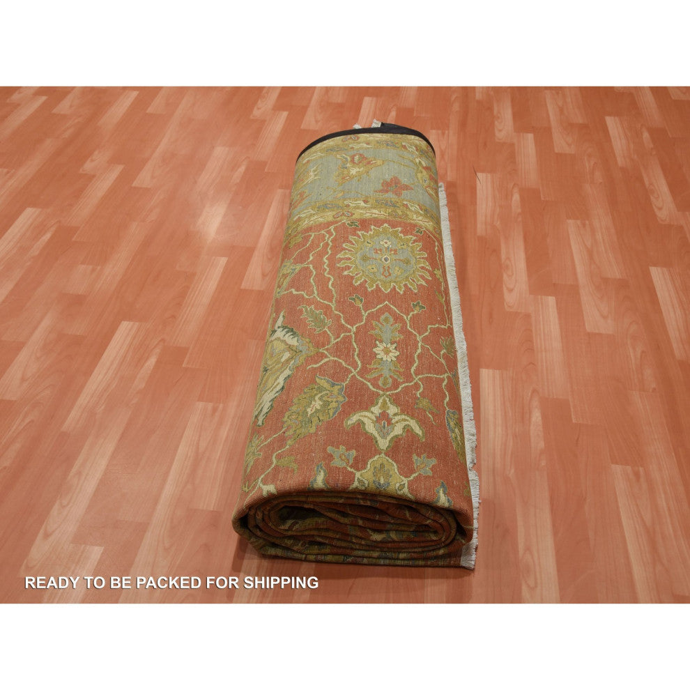 Red Antiqued Persian 250 KPSI 100% Wool Hand Knotted Oversized Rug, 9'10"x15'4"