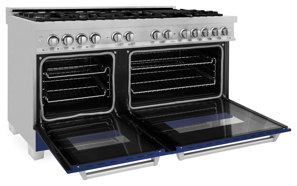 ZLINE 60" Dual Fuel Range, DuraSnow With Blue Matte Door RAS-BM-60