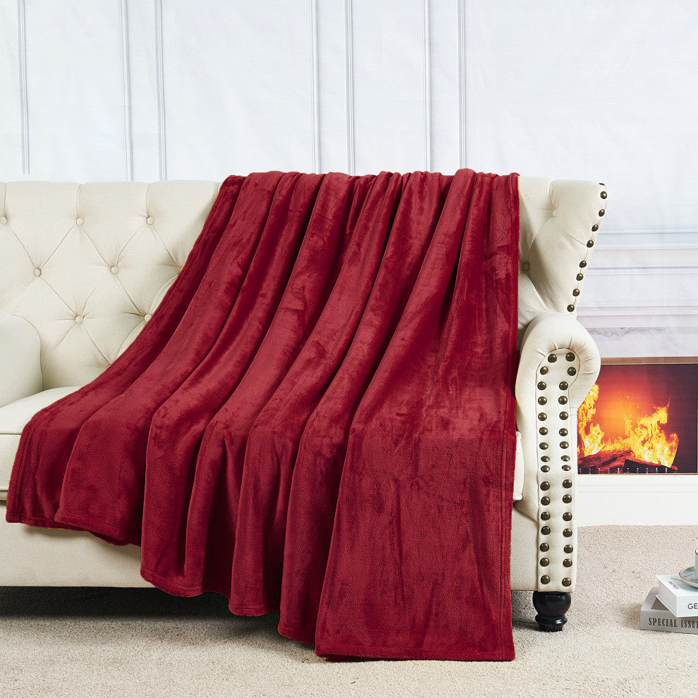 Christmas Solid Flannel Fleece Blanket, Red, Queen