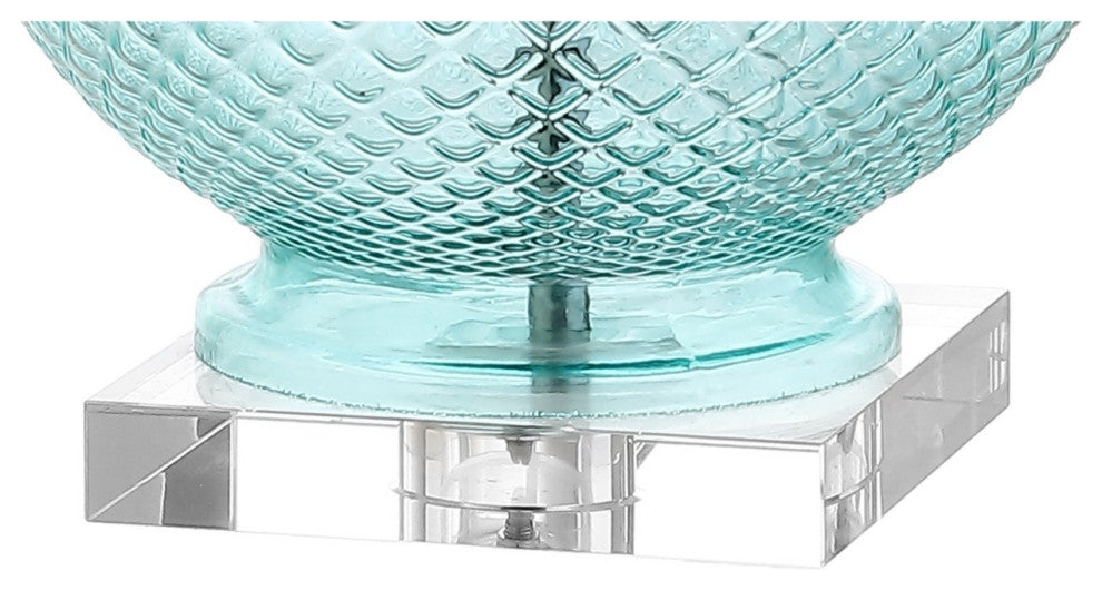 Estelle 26" Glass and Crystal Table Lamp, Aqua