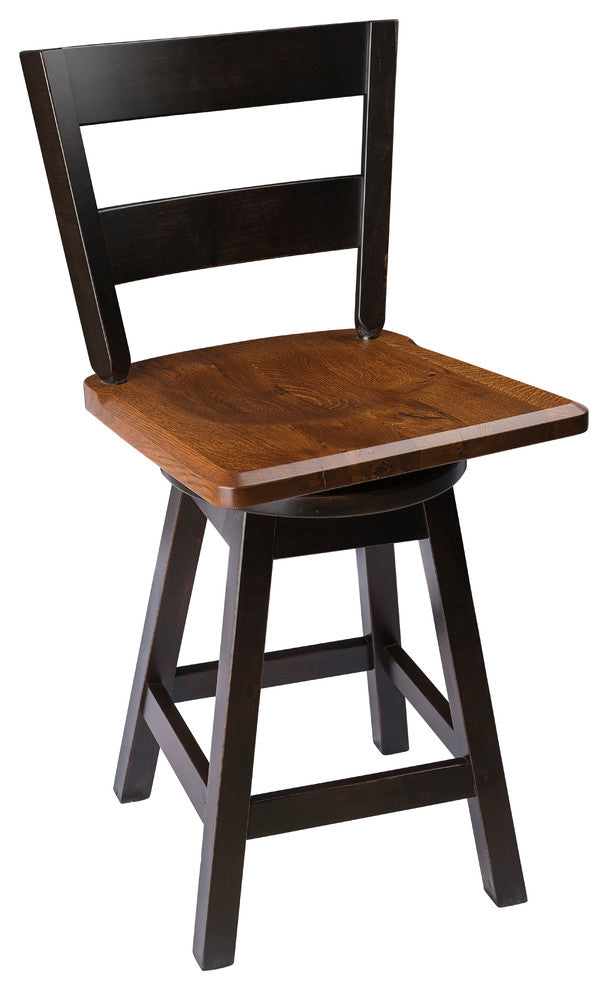 Swivel Bar Stool, Oak With Straight Back, 2-Tone, Counter Height, 24"