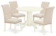 5Pc Dining Set, Round Table, Four Parson Chairs, Light Beige Fabric, White