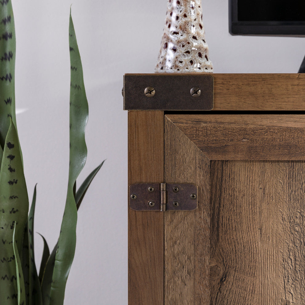 44" Rustic Farmhouse Barn Door Console, Rustic Oak