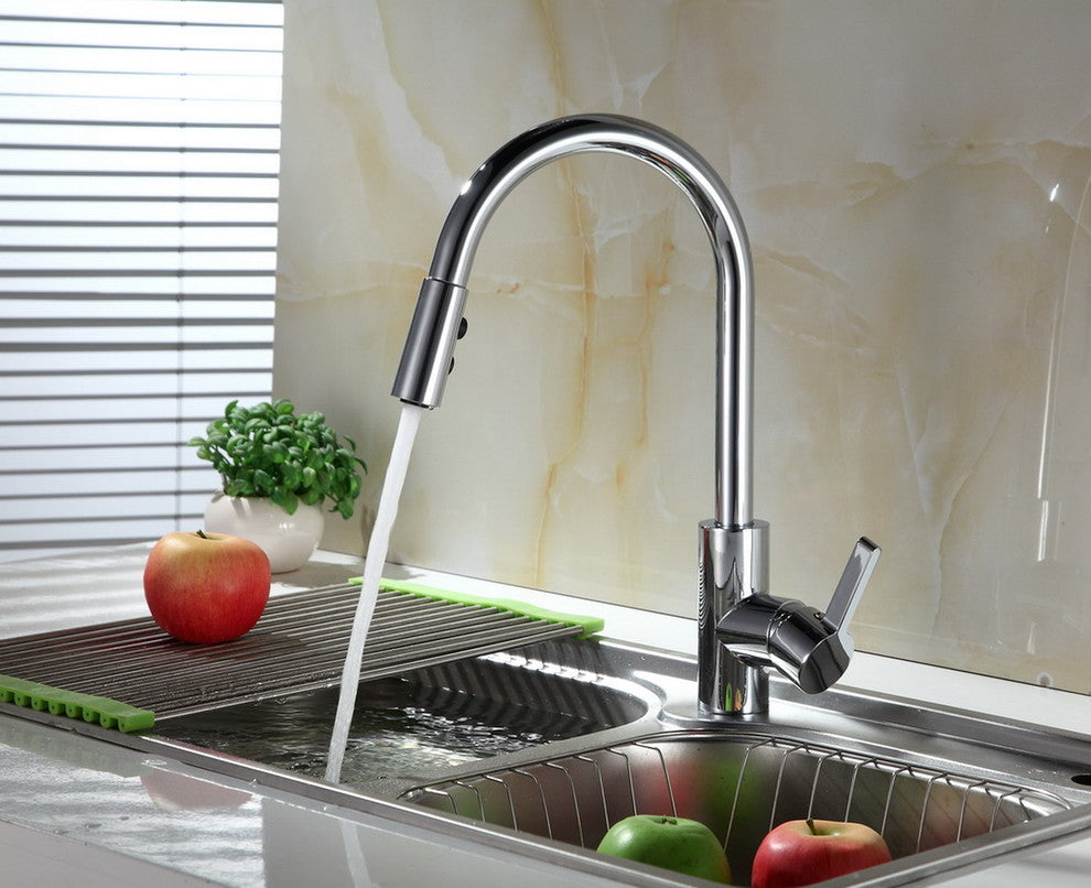 Runfine Single-Handle, Pull-Down Sprayer Kitchen Faucet, Chrome