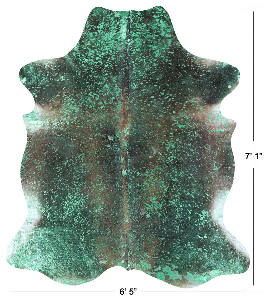 7' 1" X 6' 5" Green Metallic Cowhide Rug C2169