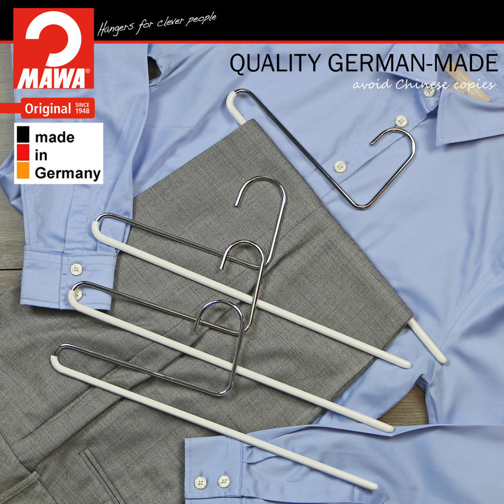 Reverse HookTrouser Hangers, Double Rod, Set of 10, White