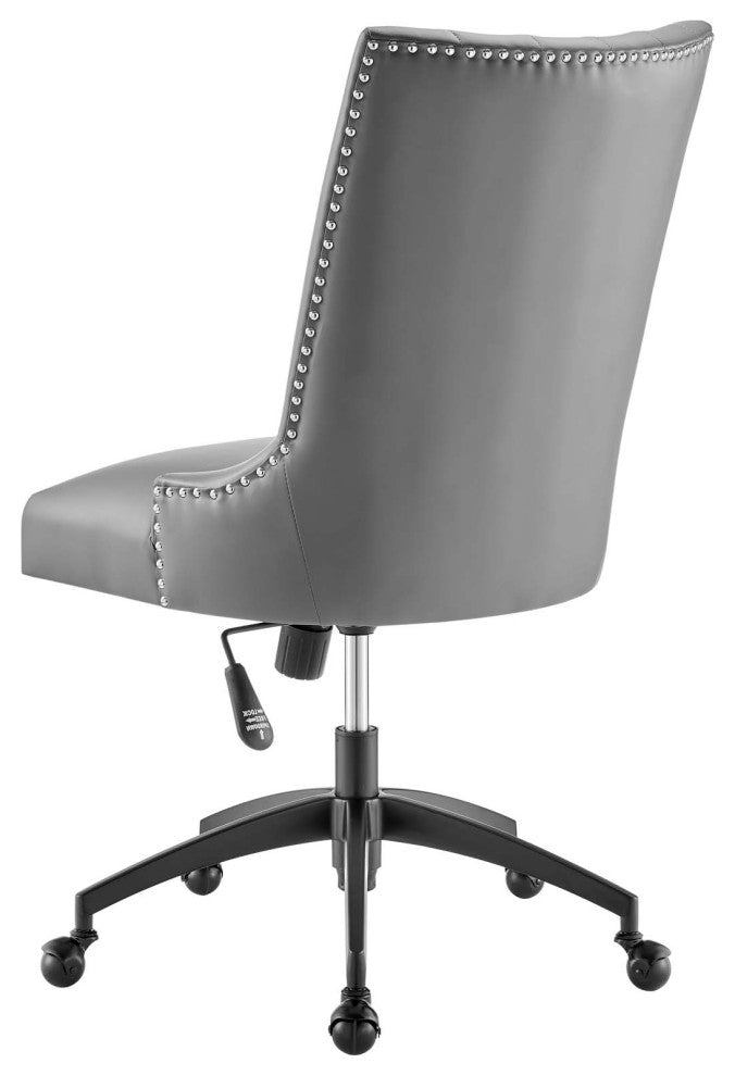 Computer Work Desk Tufted Chair, Faux Vegan Leather, Black Gray, Home Office
