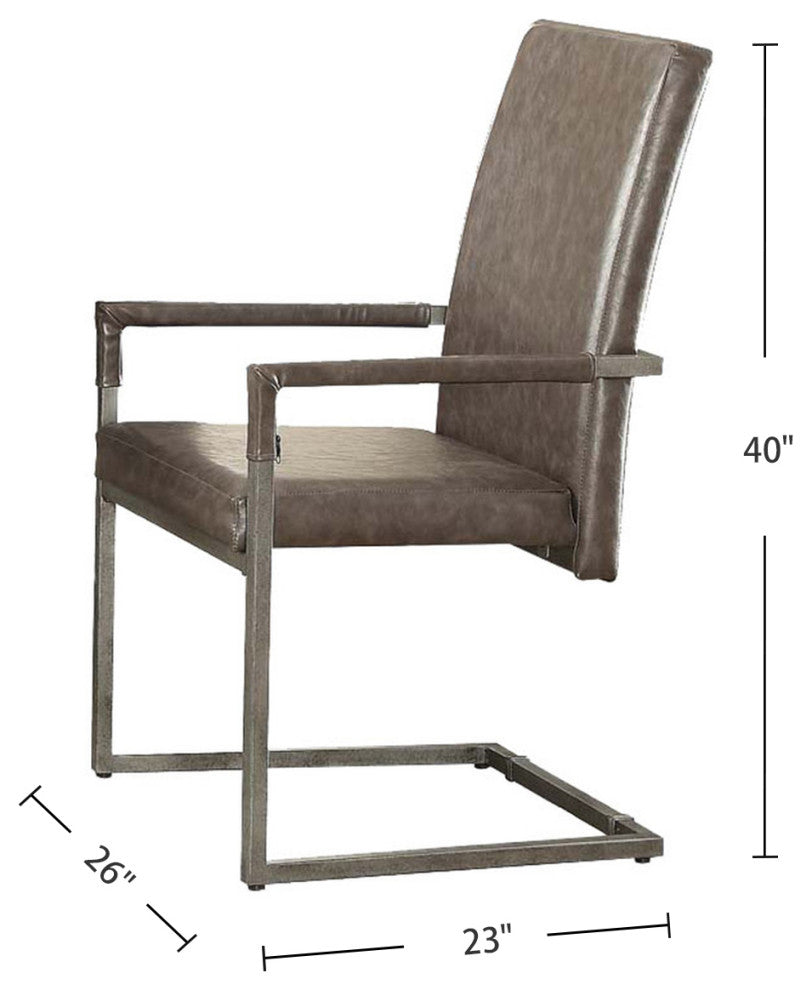 Set of 2 PU Arm Chair, Vintage Gray/Antique Silver