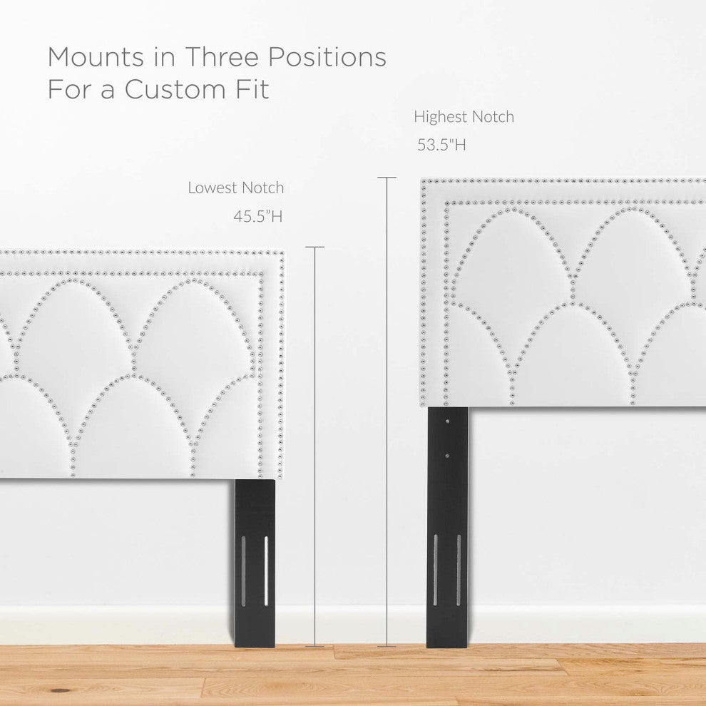 Headboard, Nailhead, Twin Size, White, Velvet, Modern, Bedroom Guest Suite