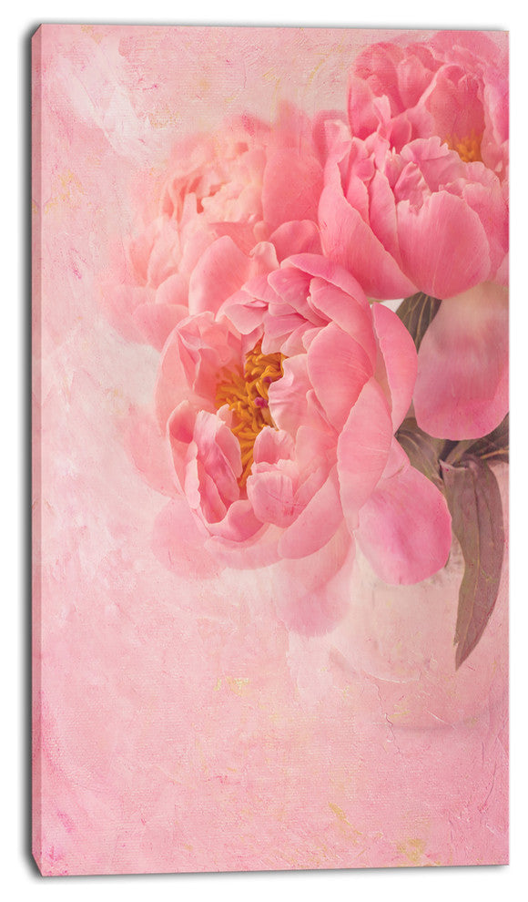 Peony Flowers on Pink Background, Floral Canvas Art Print, 16"x32"
