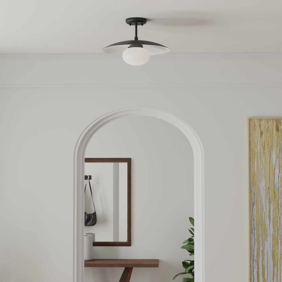 Declan Modern Disc Matte Black 16" Semi-Flush Mount Ceiling Light