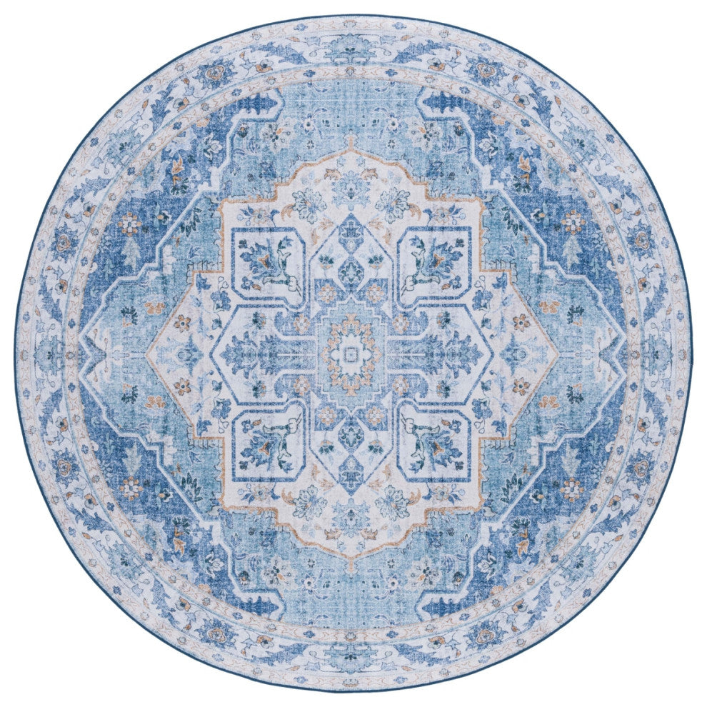 Safavieh Tucson TSN118 Rug Machine-Washable, Light Blue/Blue, 8' Round