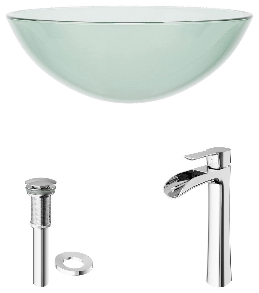 Giovanni 17"L x 17"W Glass Vessel Sink and Niko 11"H Faucet Set