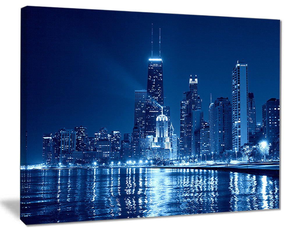 "Blue Chicago Skyline Night" Canvas Print