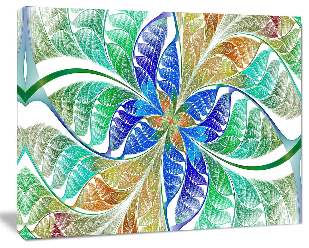 Light Blue Fractal Stained Glass, Oversized Abstract Canvas Art Print, 60x40