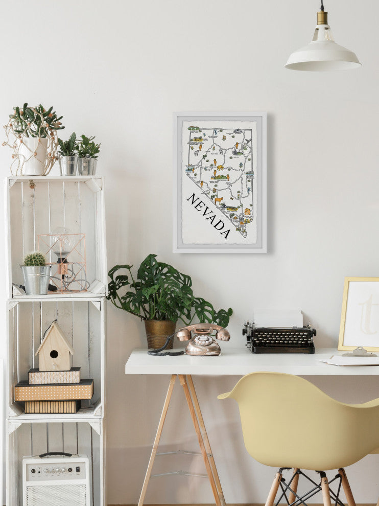 "Nevada Illustrated Map" Framed Painting Print, 20x30