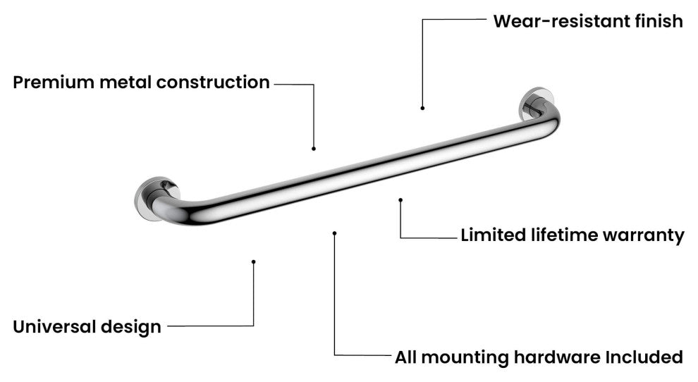 24" Stainless Steel Bathroom Safety Grab Bar, Chrome