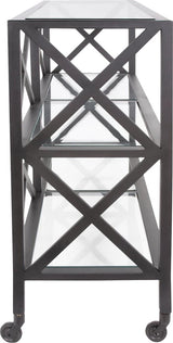 Sleek Doshi Rolling Console With Glass Shelves