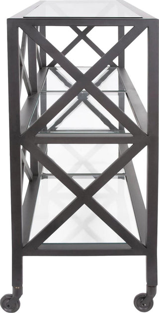 Sleek Doshi Rolling Console With Glass Shelves