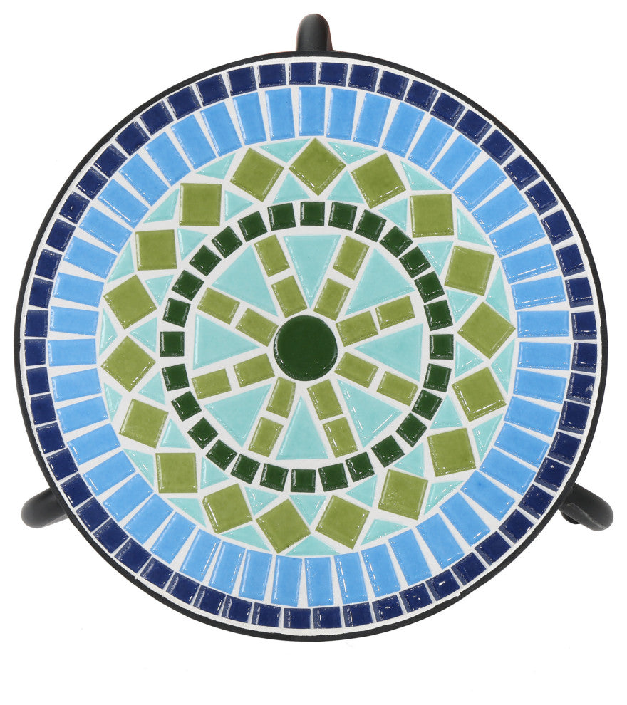 GDF Studio Isildur Outdoor Blue and Green Ceramic Tile Iron Frame Side Table