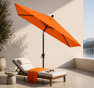 Pismo Dawn 9'x7' Rectangular Premium Push Tilt Market Umbrella, Black Frame, Tus