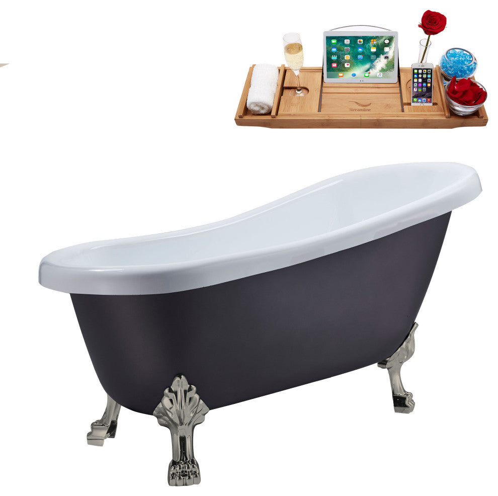 61" Streamline N484BNK-IN-BGM Clawfoot Tub and Tray With Internal Drain