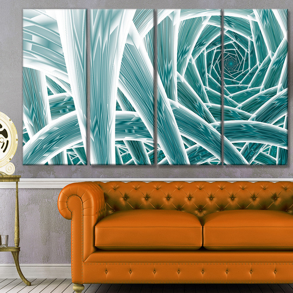 Blue Fractal Endless Tunnel, Abstract Canvas Art Print, 48"x28", 4 Panels