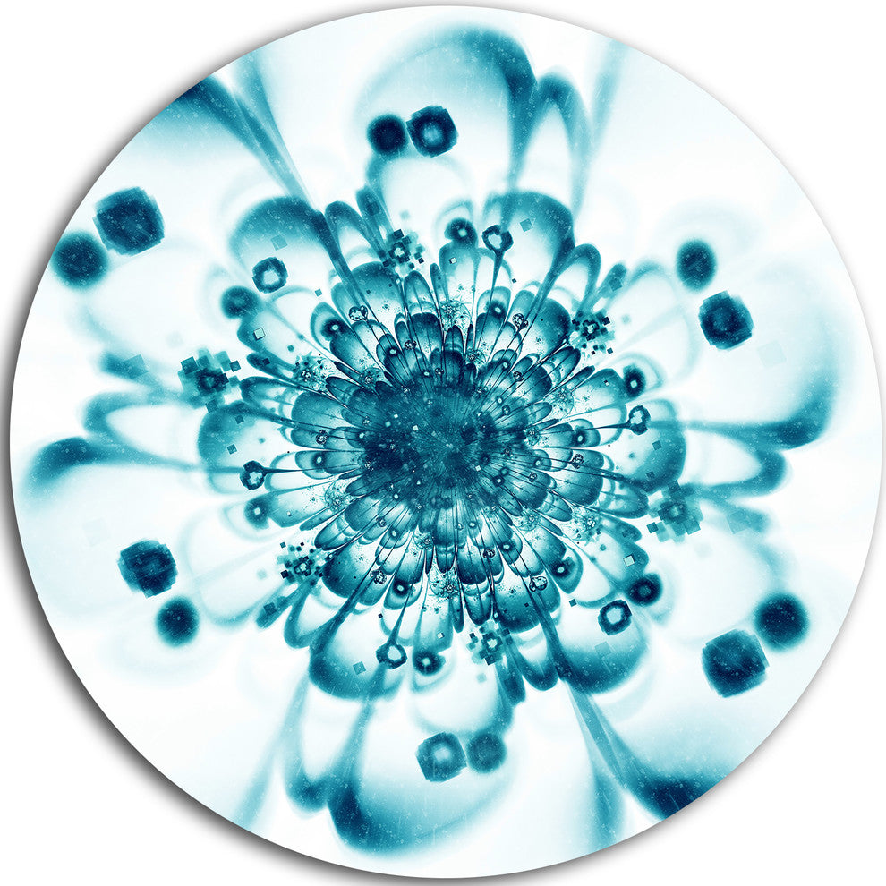 Typical Blue Snowy Fractal Flower, Floral Disc Metal Artwork, 23"