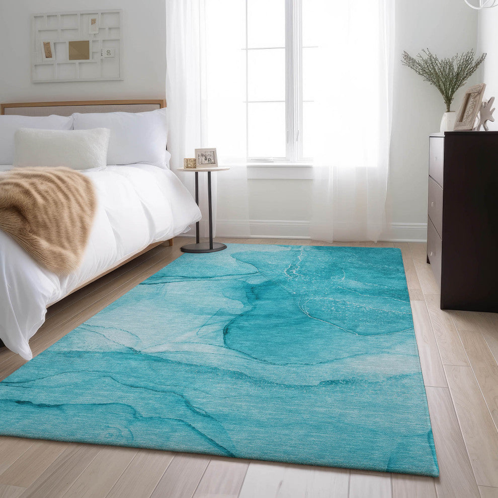 Premium Machine Washable Mayfield AMF507 Teal 2'6" x 3'10" Rug