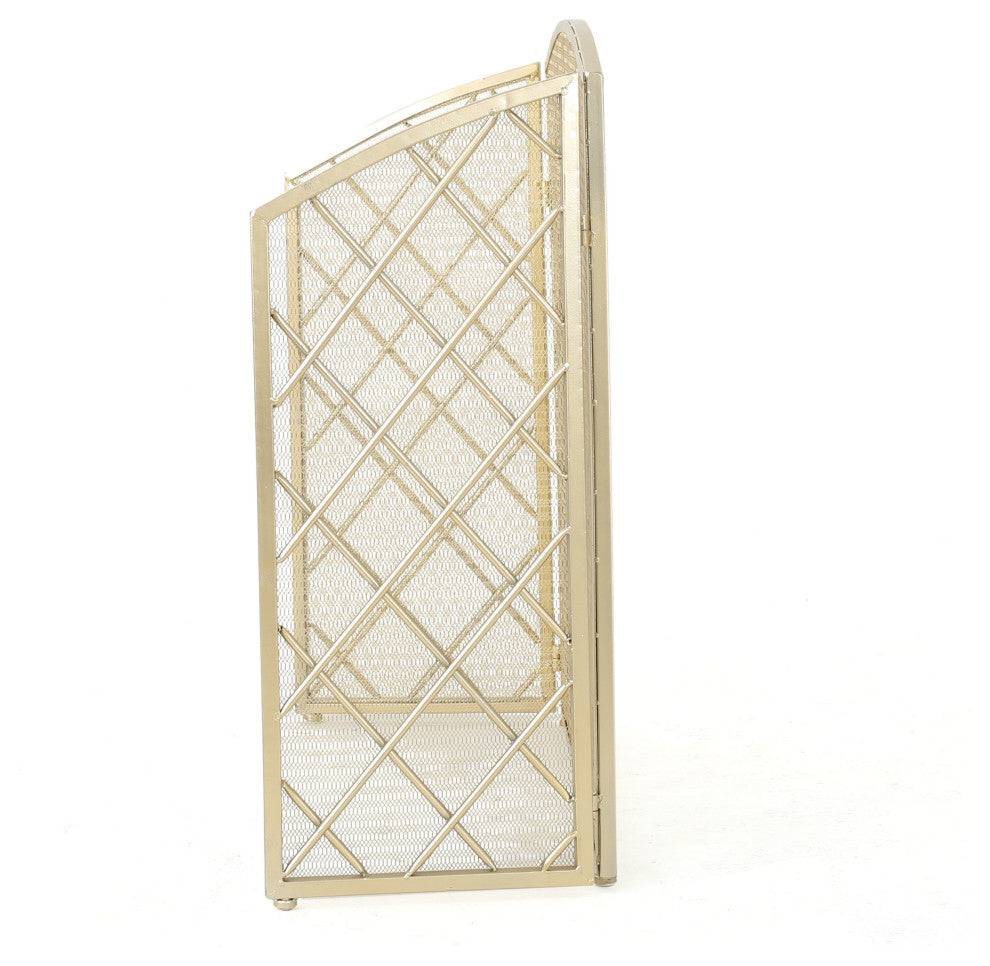 GDF Studio Angella 3-Paneled Iron Fireplace Screen, Gold