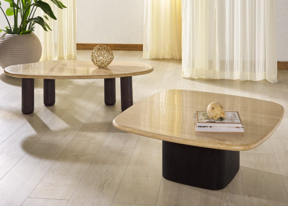 Safavieh Couture Celestyn Travertine Coffee Table, Travertine/Walnut