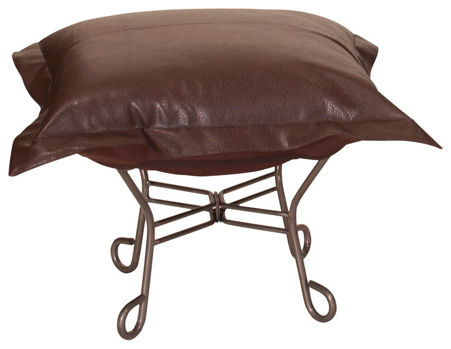 Scroll Puff Ottoman With Cover, Titanium Frame, Avanti Pecan
