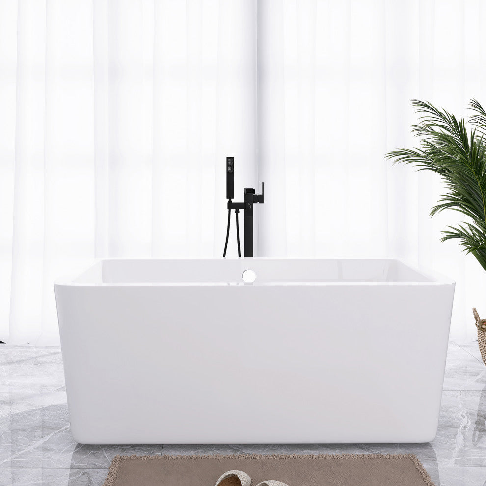 67 in. Acrylic Rectangular Flatbottom Freestanding Soaking Bathtub in White
