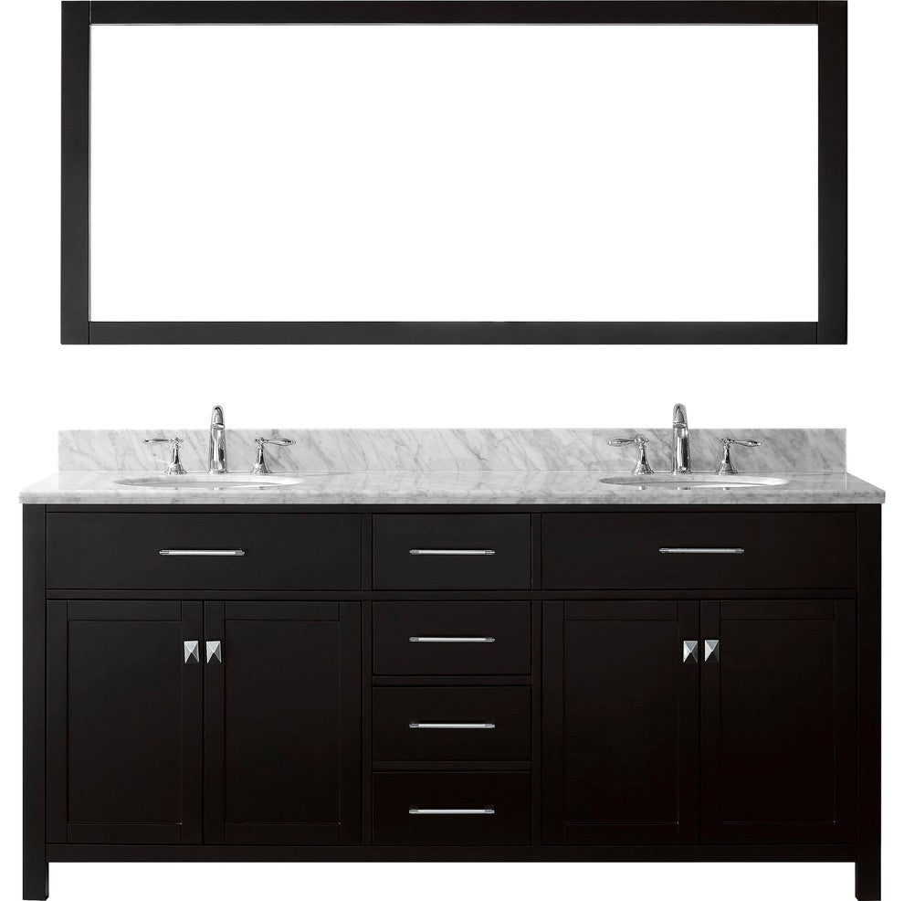 Caroline 72" Double Bathroom Vanity Set Espresso, Marble Countertop