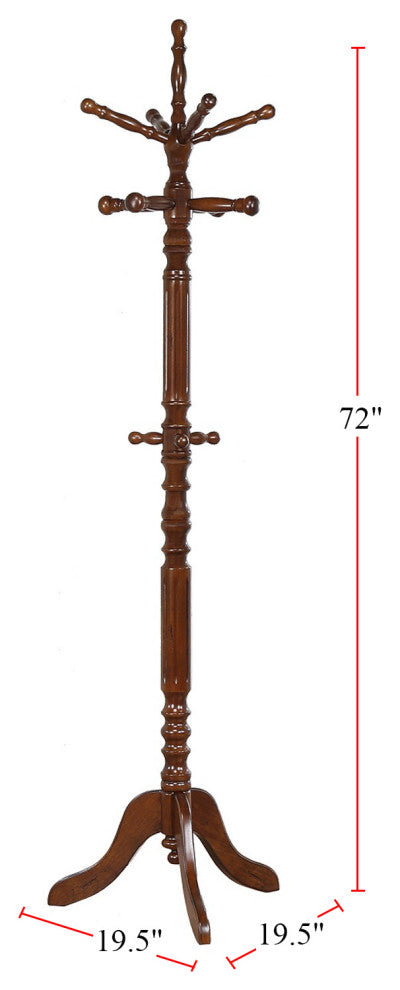 Wood Coat Rack with 11 Hooks, Golden Brown