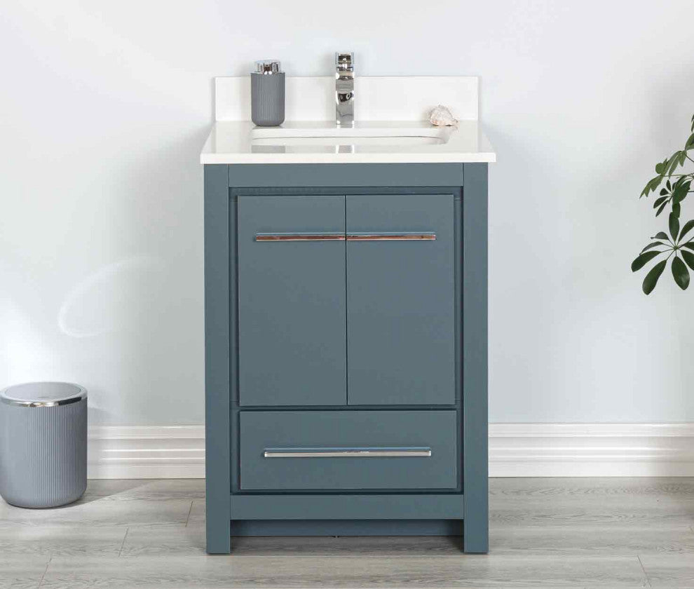 Mila Collection 24" Bathroom Vanity With Sink, Mirror, Countertop, Alasca Blue