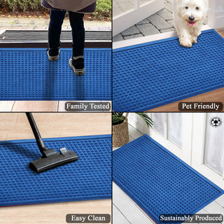 A1HC Superior Absorbant Polypropylene Doormat, Blue Waffle, 18"x30"