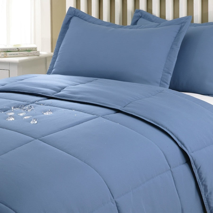 Lotus Home Water and Stain Resistant Microfiber Comforter Mini Set, Smoke Blue