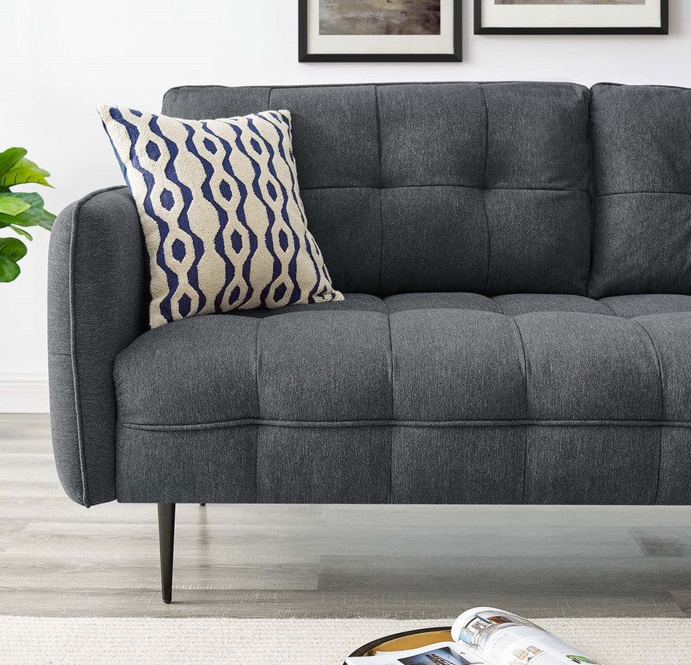 Tufted Sofa, Fabric, Dark Gray, Modern, Living Lounge Hotel Hospitality